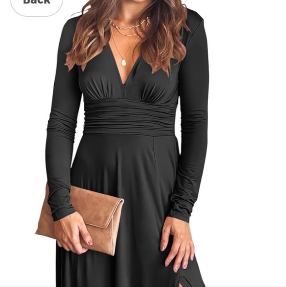 ANRABESS Black Long Sleeve Deep V Neck Maxi Dress Large - Picture 2 of 7